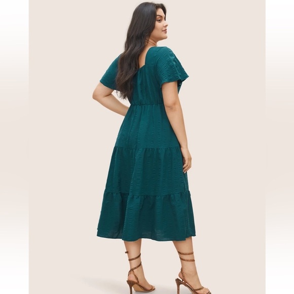 BloomChic Plus Size 6XL Plain Ruched Drawstring Pocket Ruffle Tiered Dress us30 - Picture 2 of 7